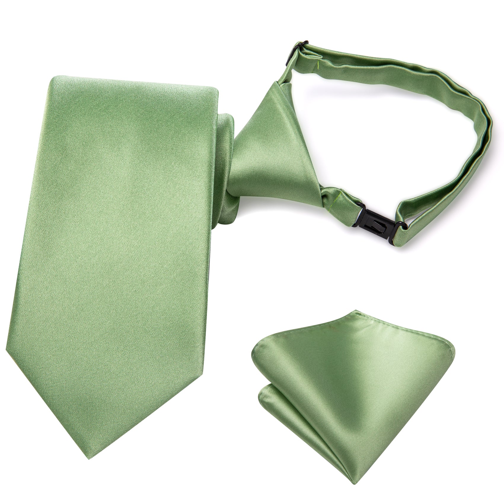 Grass Green Striped Boys Pre-tied Adjustable Tie Pocket Square