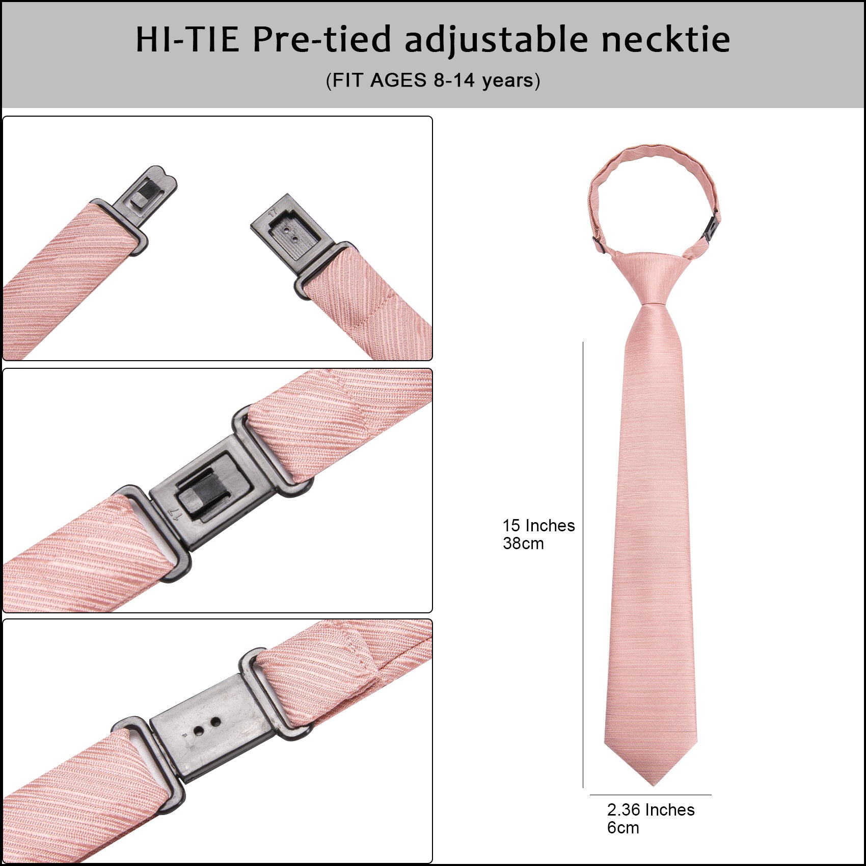 Pink Solid Pre-tied Adjustable Tie Pocket Square