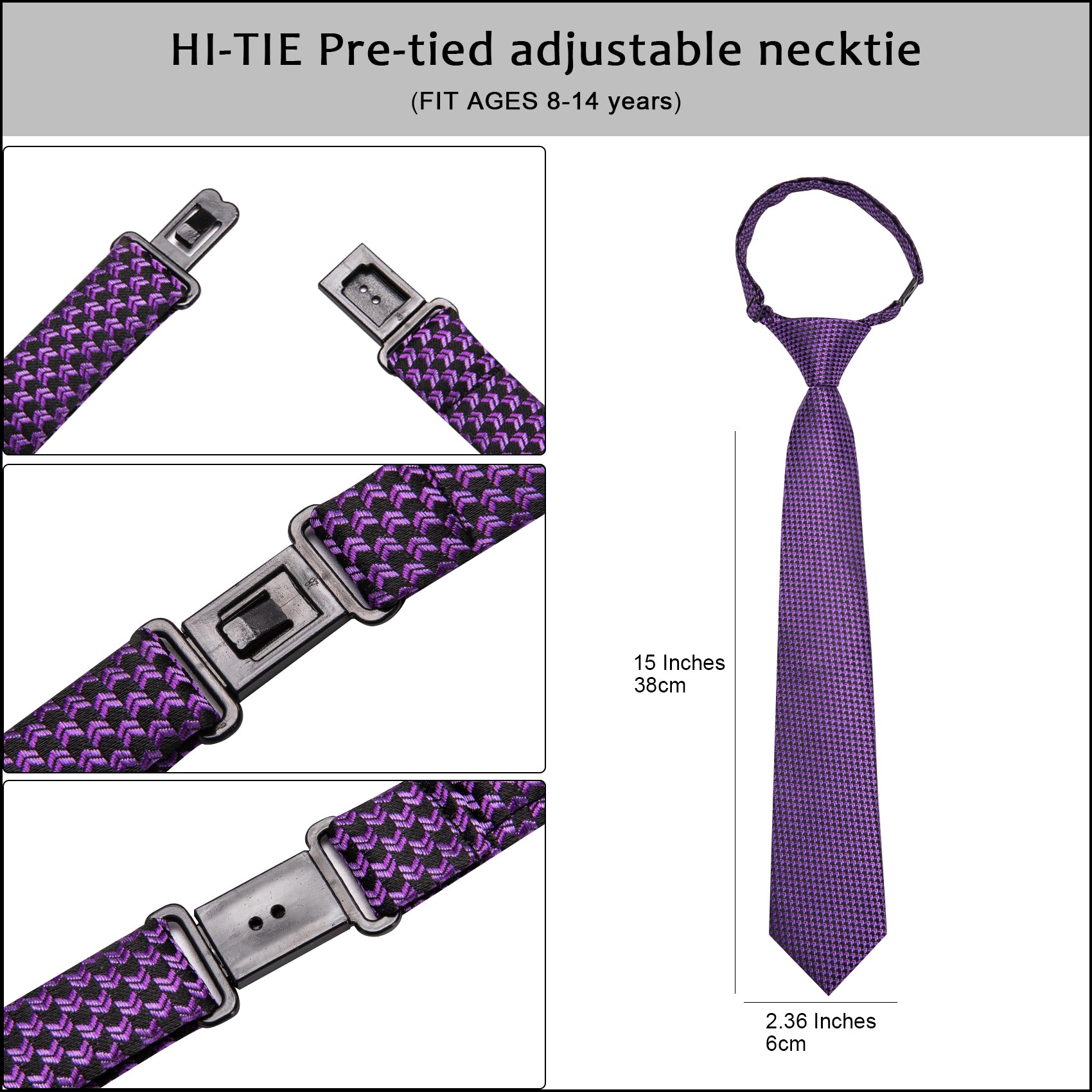 Deep Purple Novelty Pre-tied Adjustable Tie Pocket Square