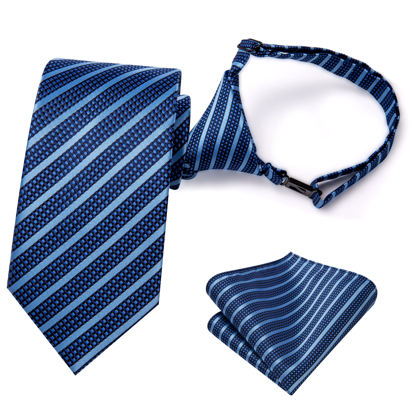 Blue Striped Pre-tied Adjustable Tie Pocket Square