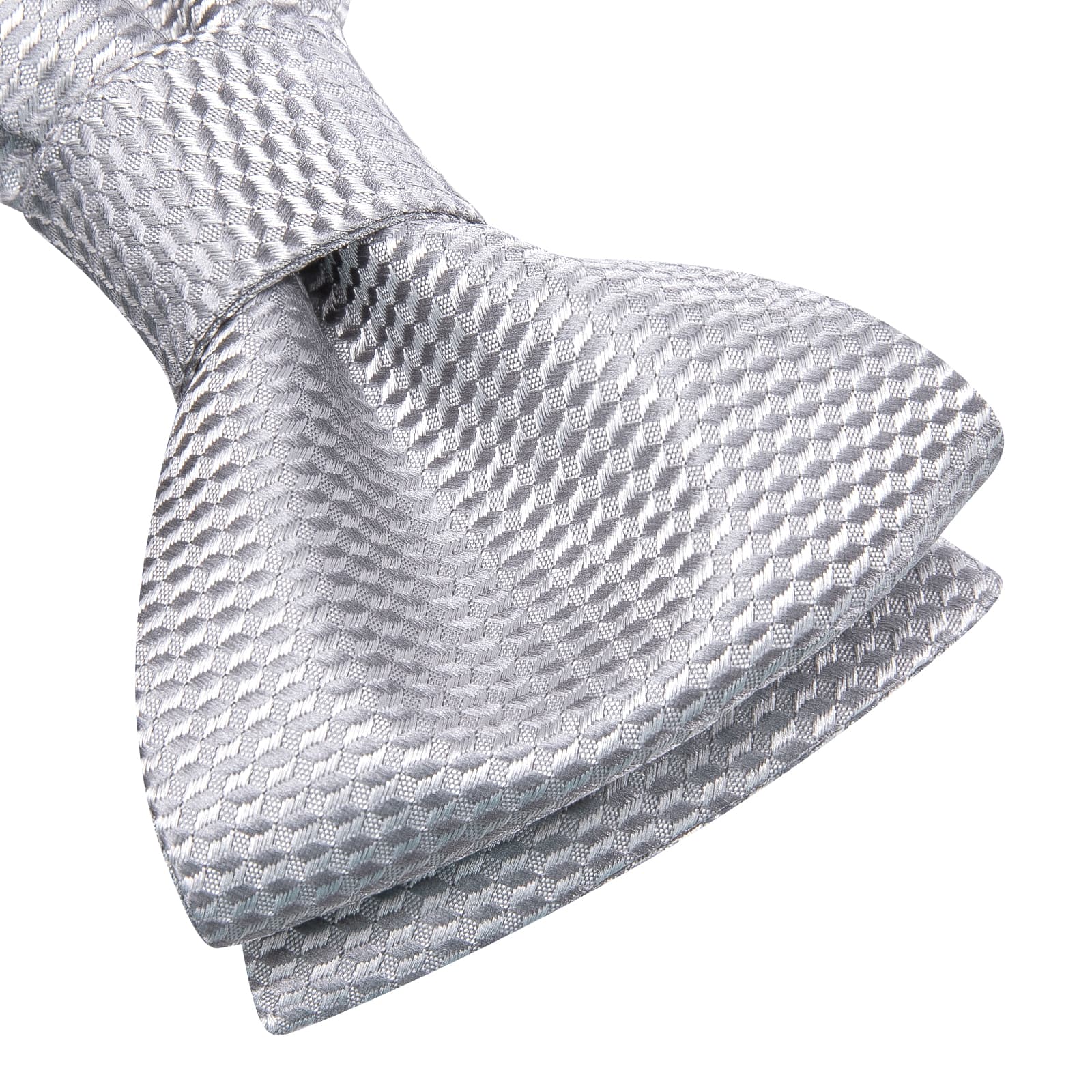 Hi-Tie Silver Grey Self-Tied Bowtie Geometric Tie Hanky Cufflinks Set