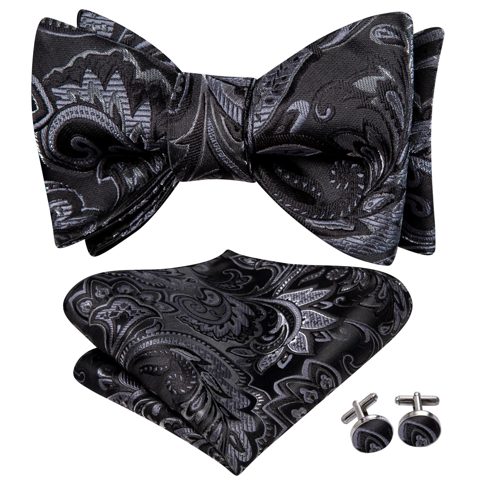 black and grey bow tie