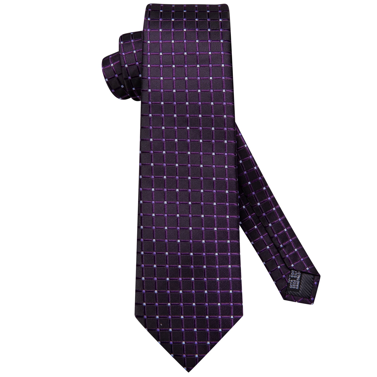  Black Men's Tie Indigo Purple Jacquard Checkered Necktie Set
