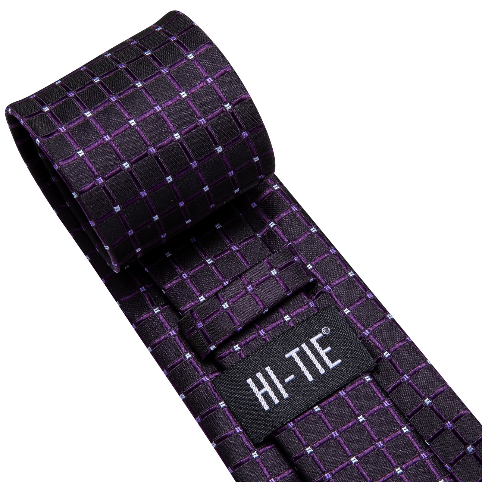  Black Men's Tie Indigo Purple Jacquard Checkered Necktie Set