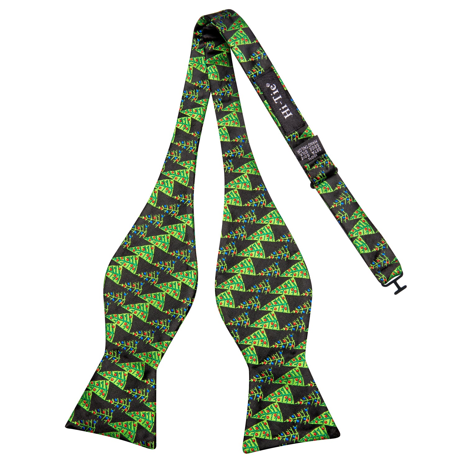Green Christmas Tree Self-tied Bow Tie Hanky Cufflinks Set