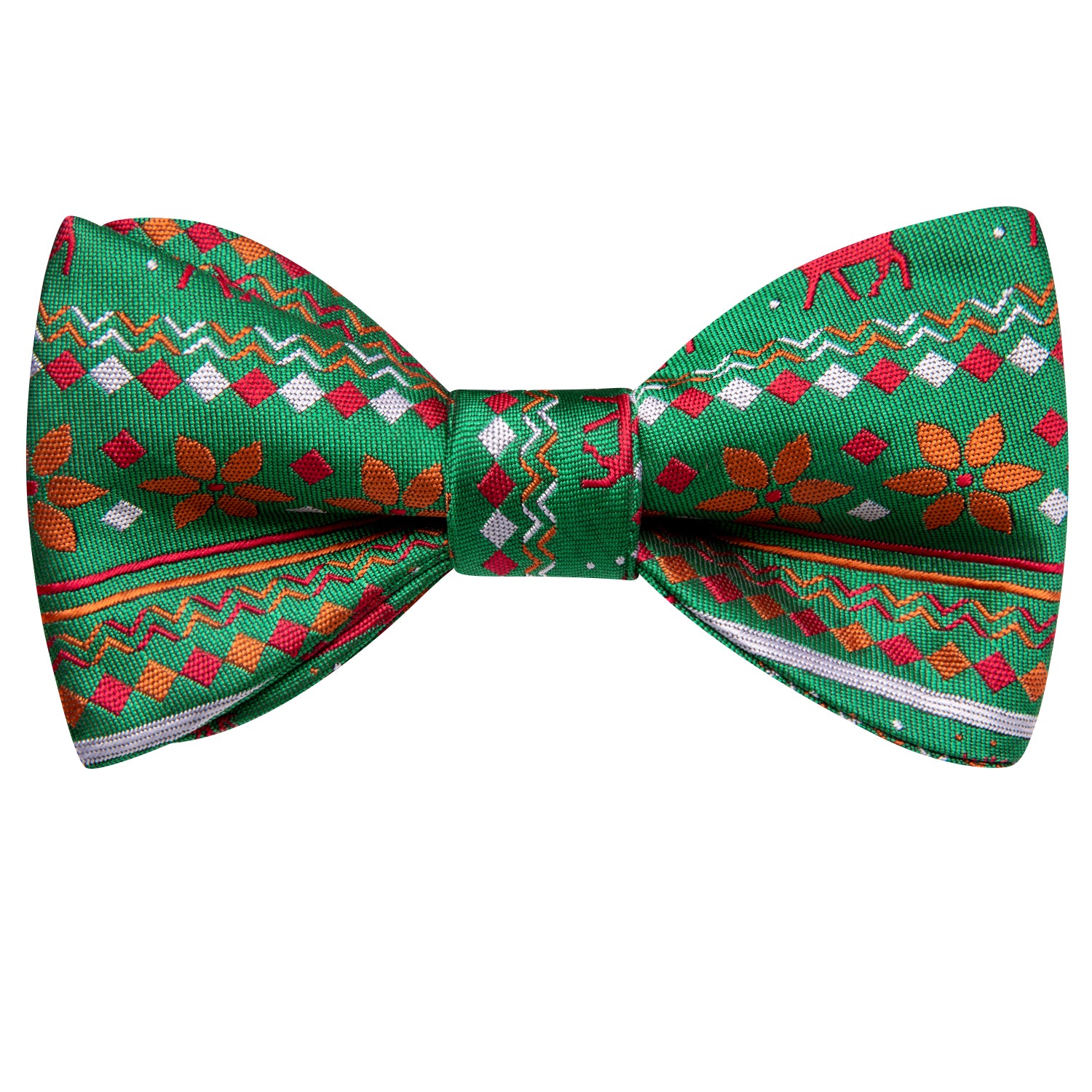 Green Red Christmas Novelty Self-tied Bow Tie Hanky Cufflinks Set