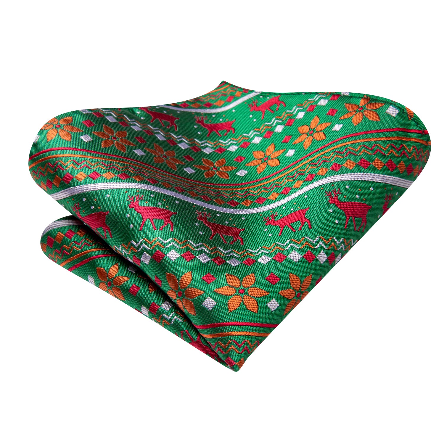 Green Red Christmas Novelty Self-tied Bow Tie Hanky Cufflinks Set
