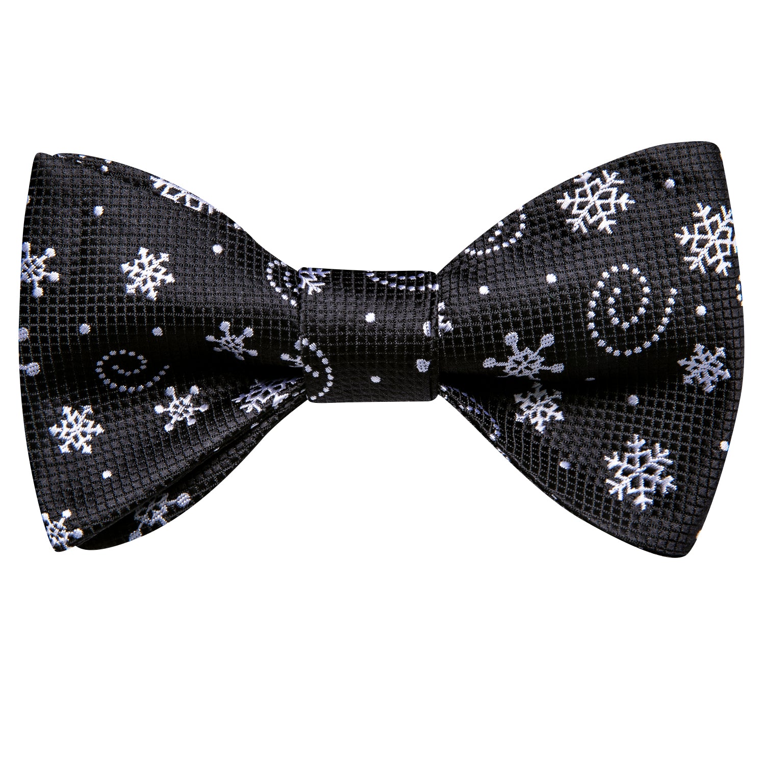 Black White Christmas Snowflake Self-tied Bow Tie Hanky Cufflinks Set