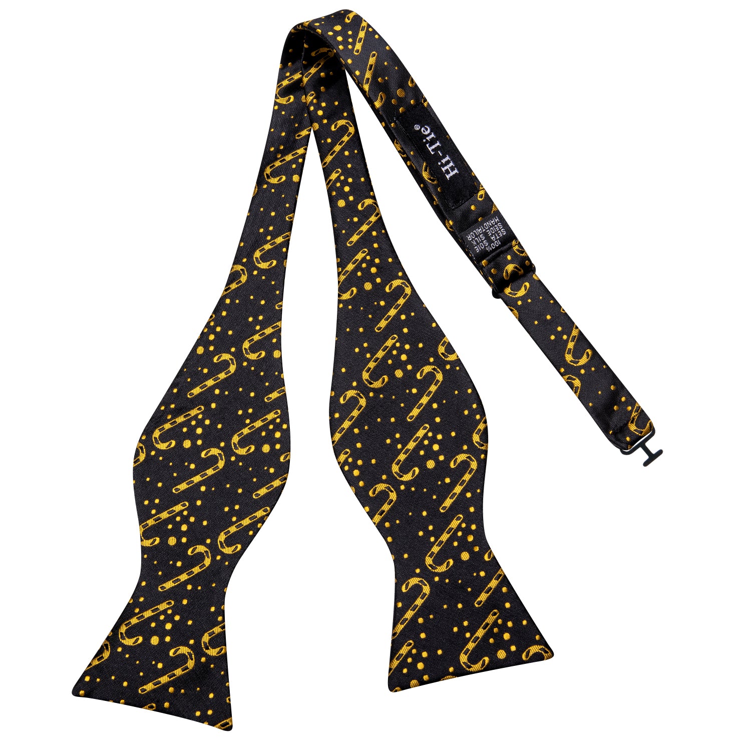 Black Gold Christmas Cane Self-tied Bow Tie Hanky Cufflinks Set