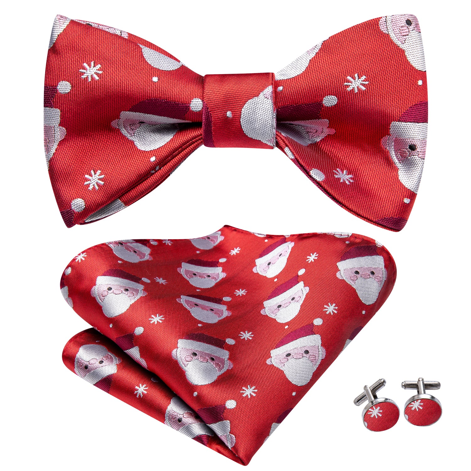 Red White Christmas Santa Self-tied Bow Tie Hanky Cufflinks Set