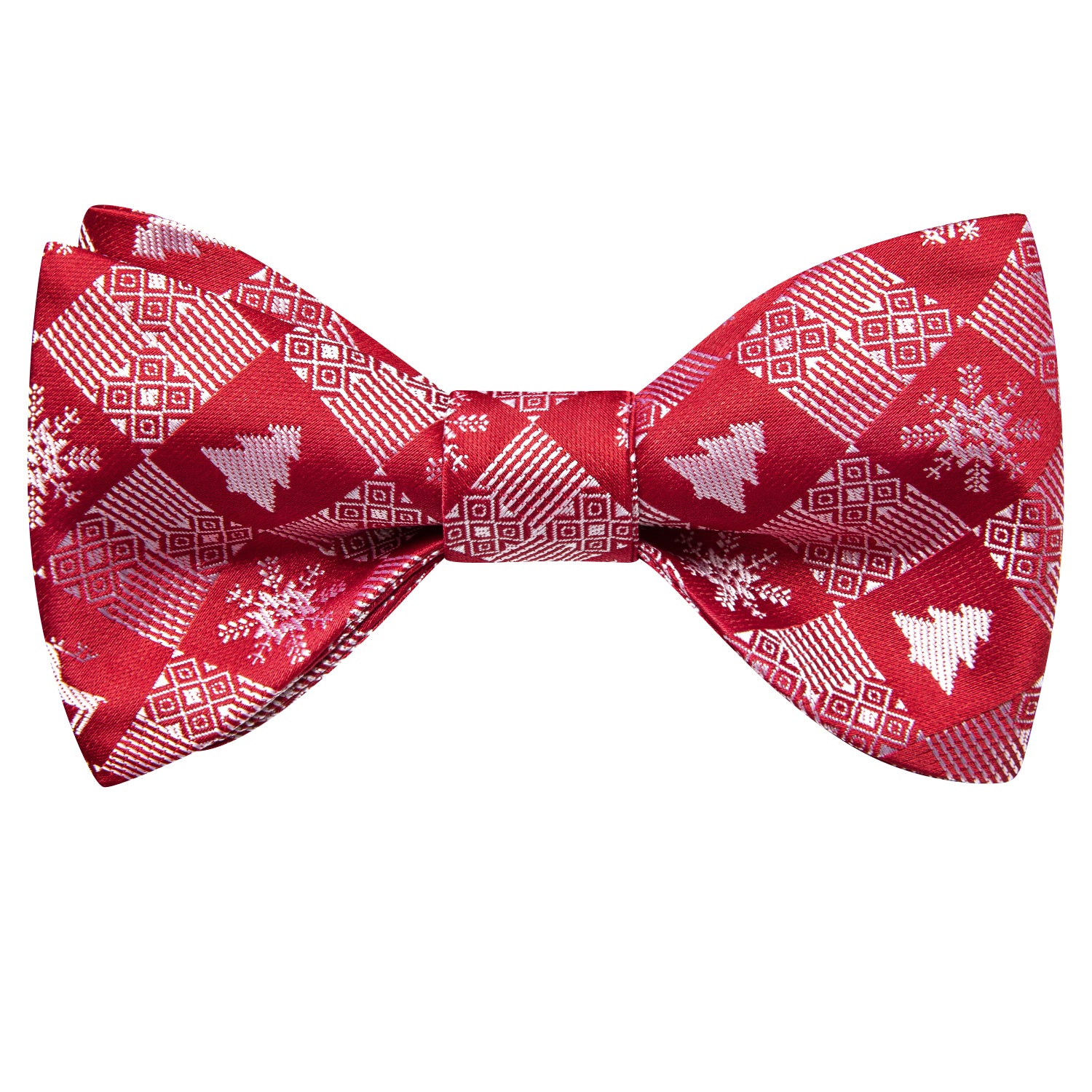 Red White Christmas Snowflakes Self-tied Bow Tie Hanky Cufflinks Set