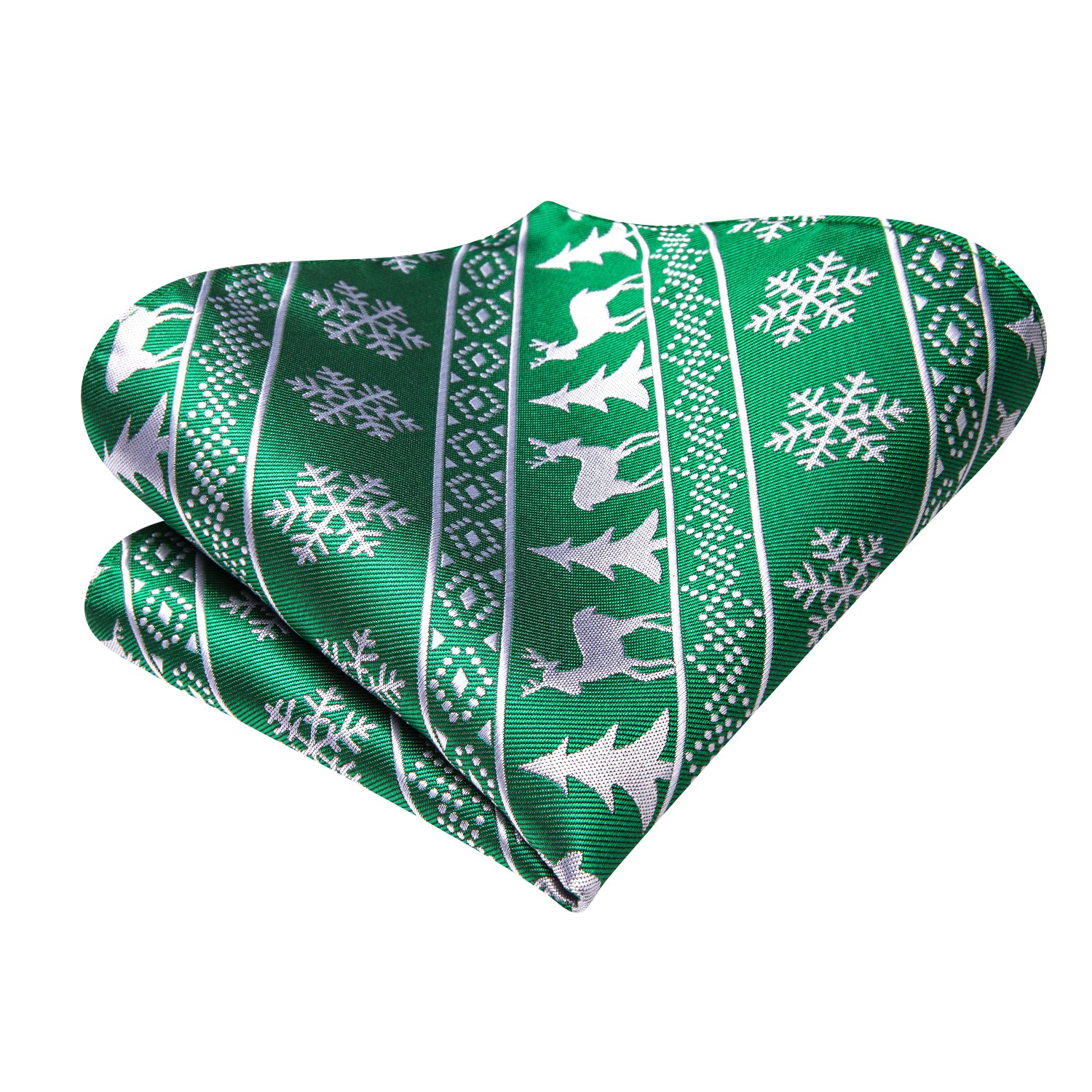 Green White Christmas Novelty Self-tied Bow Tie Hanky Cufflinks Set