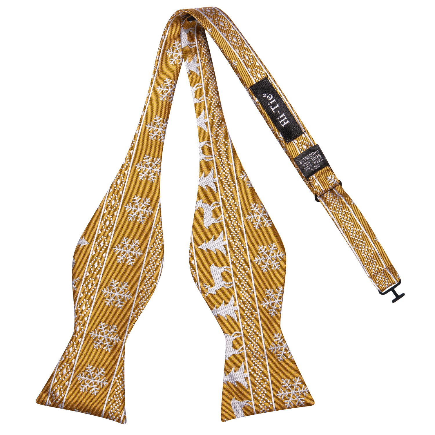 Gold White Christmas Deer Self-tied Bow Tie Hanky Cufflinks Set