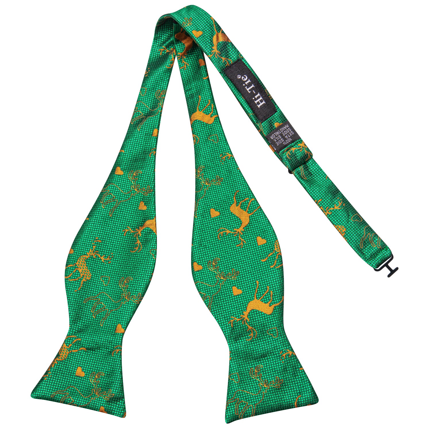 Green Gold Christmas Deer Self-tied Bow Tie Hanky Cufflinks Set
