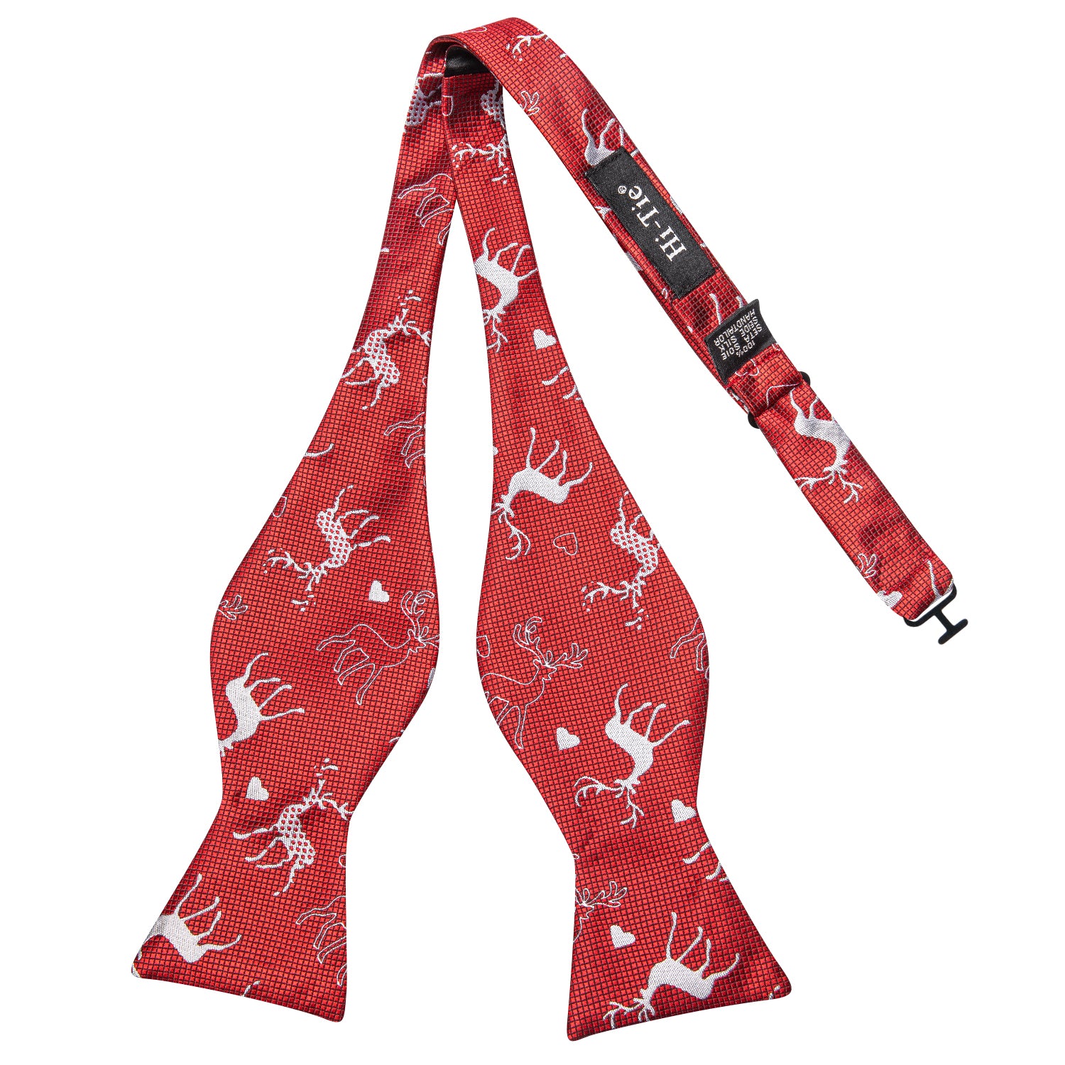 Red White Christmas Deer Self-tied Bow Tie Hanky Cufflinks Set