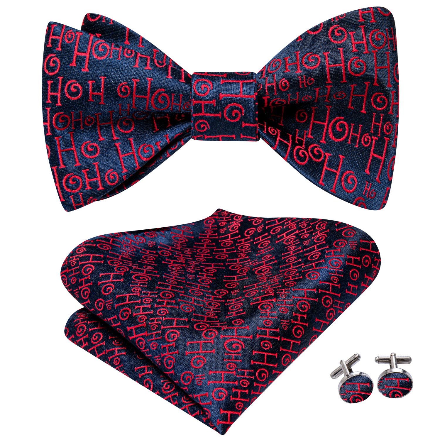 Christmas Blue Red Letter Novelty Self-tied Bow Tie Hanky Cufflinks Set