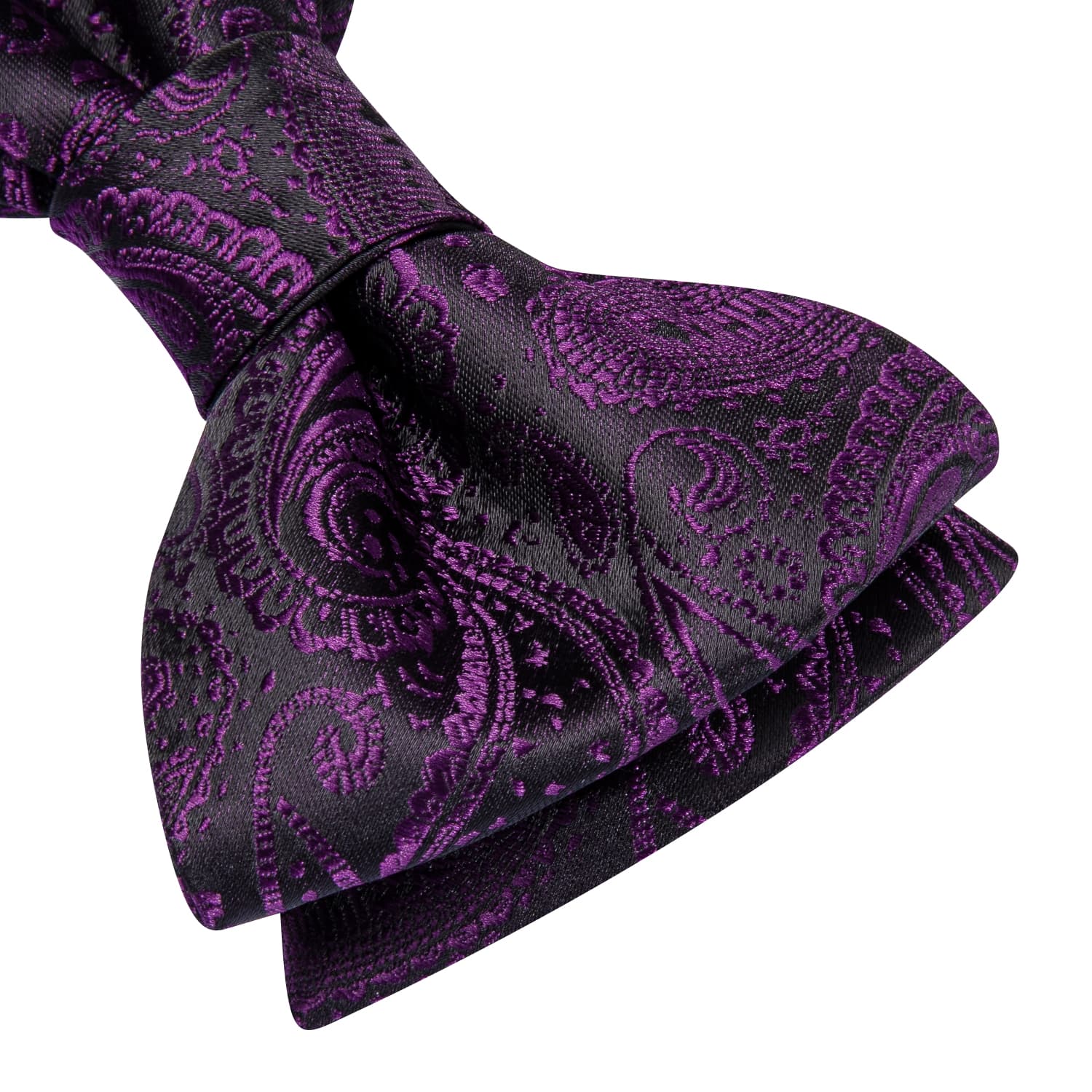Black Tie Purple Jacquard Paisley Men Bowtie Hanky Cufflinks Set