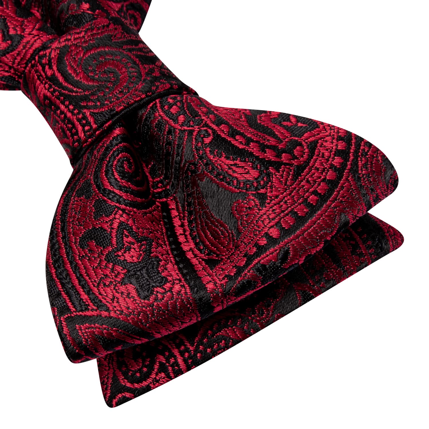 Red Bow Tie Black Paisley Jacquard Bowtie Hanky Cufflinks Set