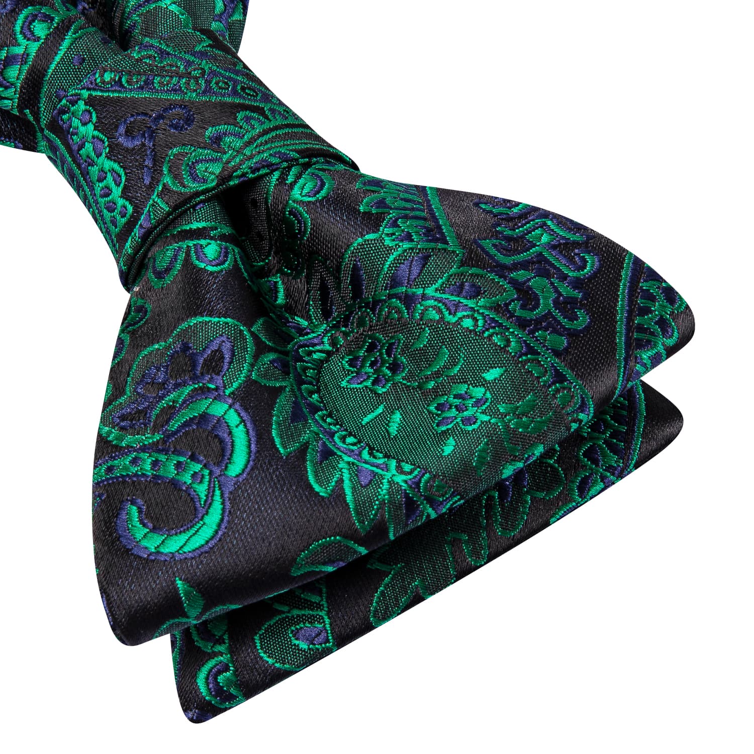 Green Bow Tie Black Paisley Jacquard Bowtie Hanky Cufflinks Set