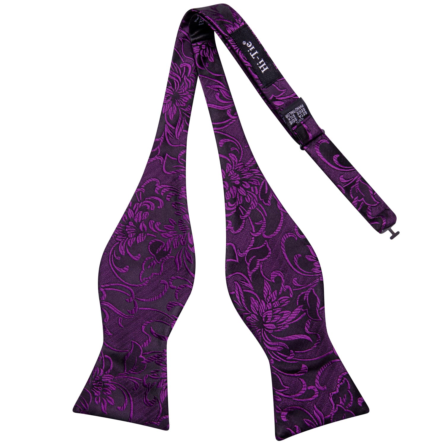 Mens Tie Purple Floral Self-Tied Bowtie Hanky Cufflinks Set