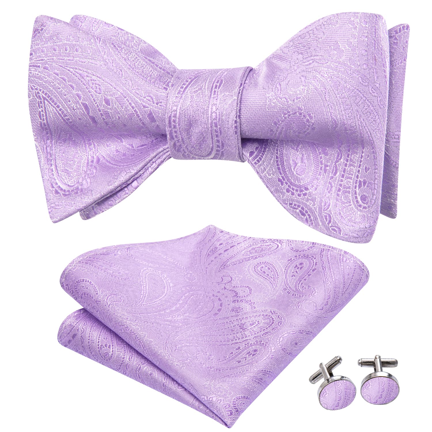 purple bow tie for men and pocket square in same pattern 