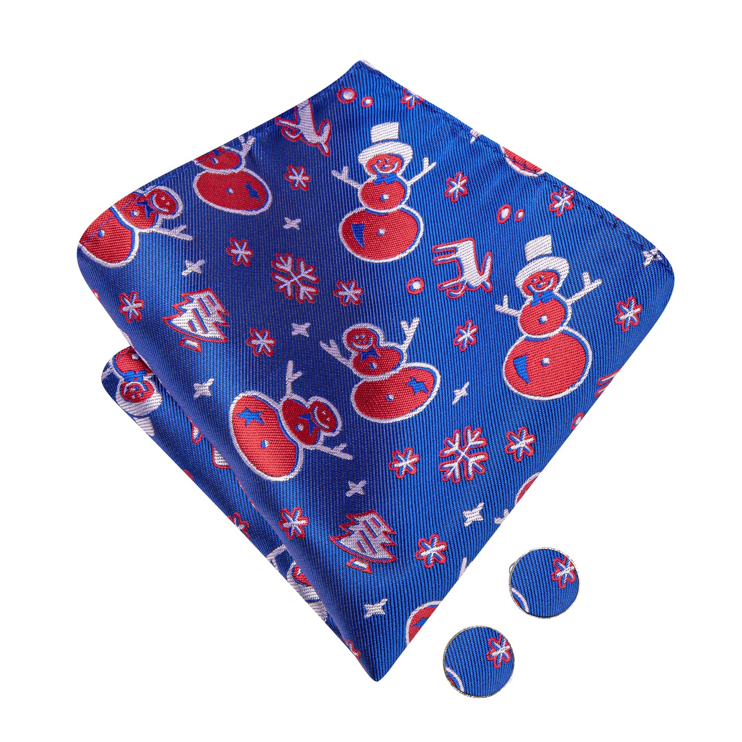 Christmas Blue Red Snowman Pre-tied Bow Tie Hanky Cufflinks Set