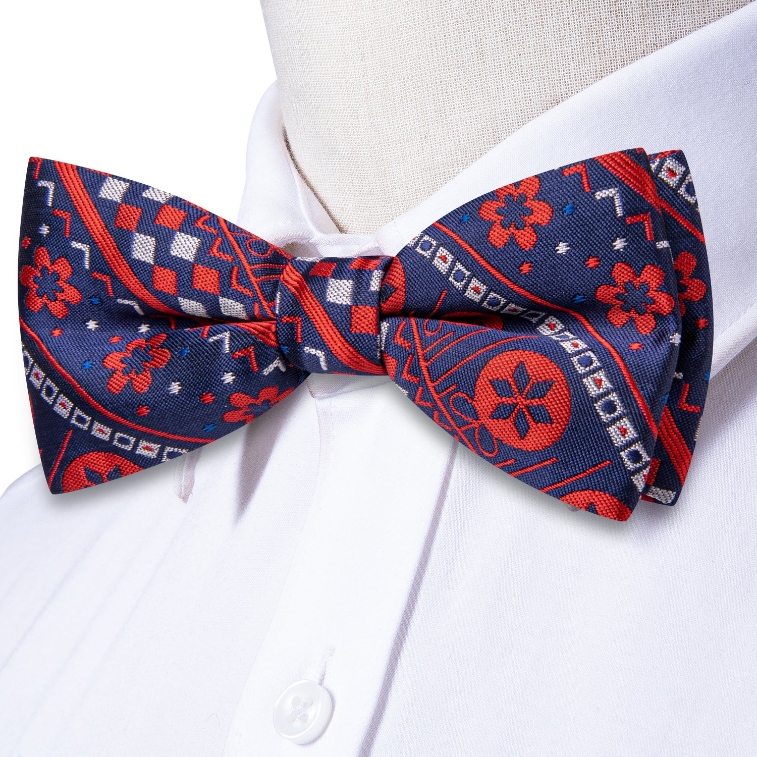 Christmas Blue Red Novelty Pre-tied Bow Tie Hanky Cufflinks Set