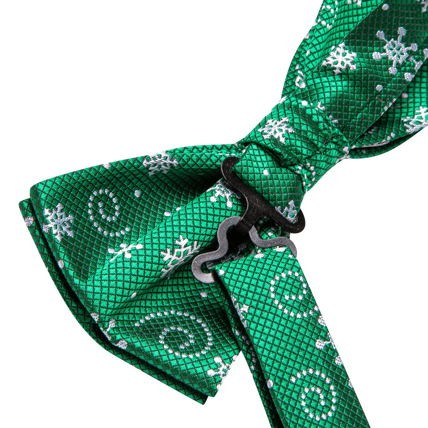 Christmas Green White Snowflake Pre-tied Bow Tie Hanky Cufflinks Set