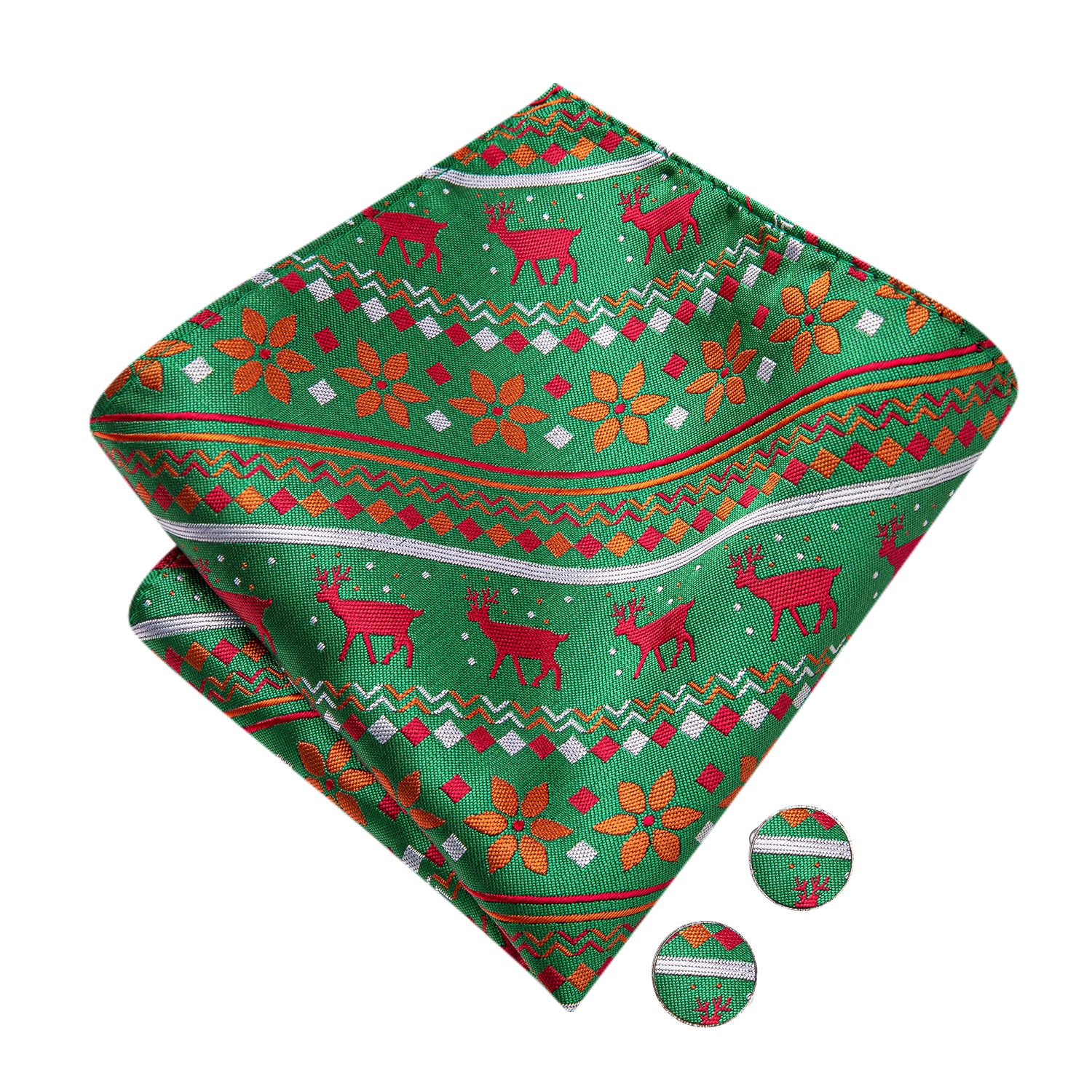 Christmas Green Novelty Pre-tied Bow Tie Hanky Cufflinks Set