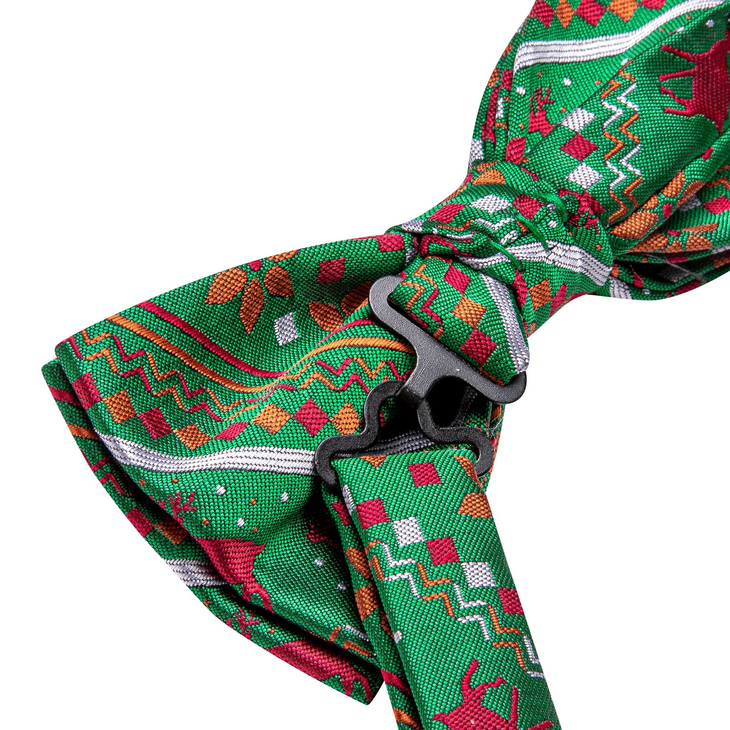 Christmas Green Novelty Pre-tied Bow Tie Hanky Cufflinks Set