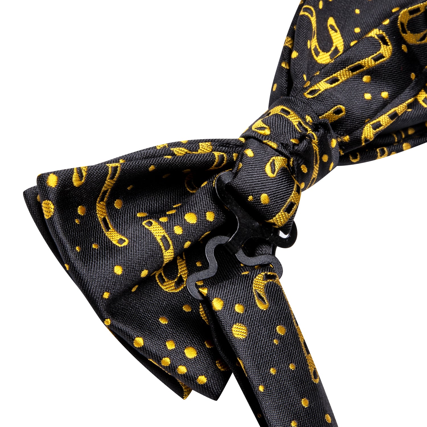 Christmas Black Gold Cane Pre-tied Bow Tie Hanky Cufflinks Set