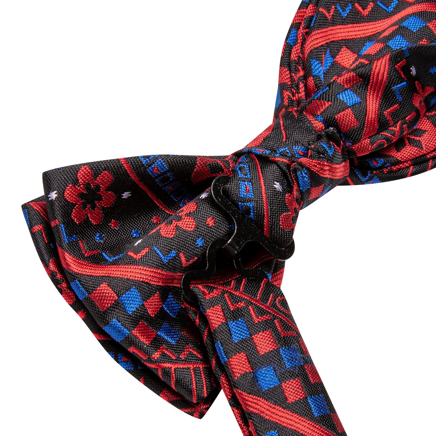 Christmas Black Red Novelty Pre-tied Bow Tie Hanky Cufflinks Set