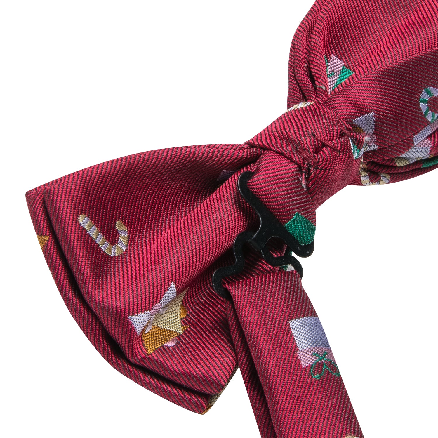 Christmas Deep Red Novelty Pre-tied Bow Tie Hanky Cufflinks Set