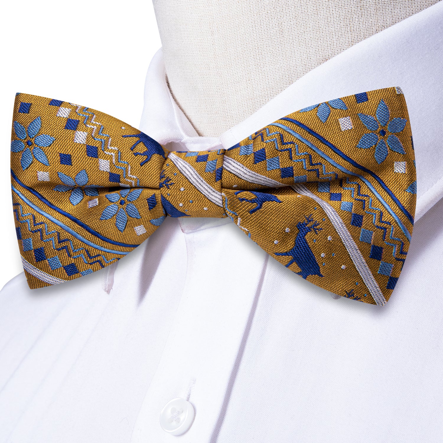 Christmas Gold Yellow Novelty Pre-tied Bow Tie Hanky Cufflinks Set