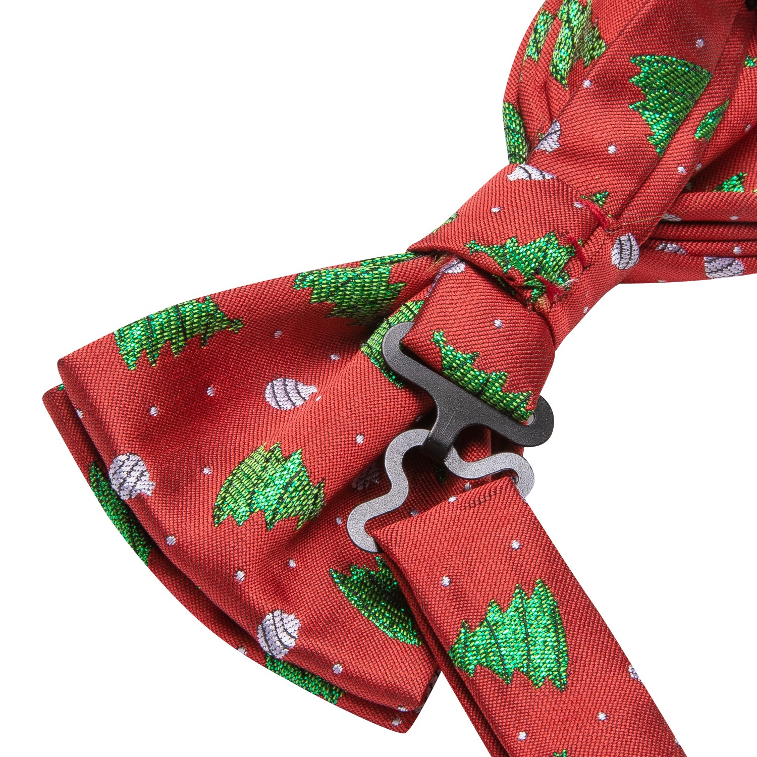Red Green Christmas Tree Pre-tied Bow Tie Hanky Cufflinks Set