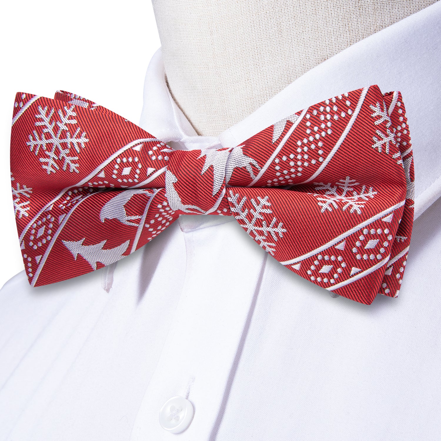 Red Christmas Deer Pre-tied Bow Tie Hanky Cufflinks Set