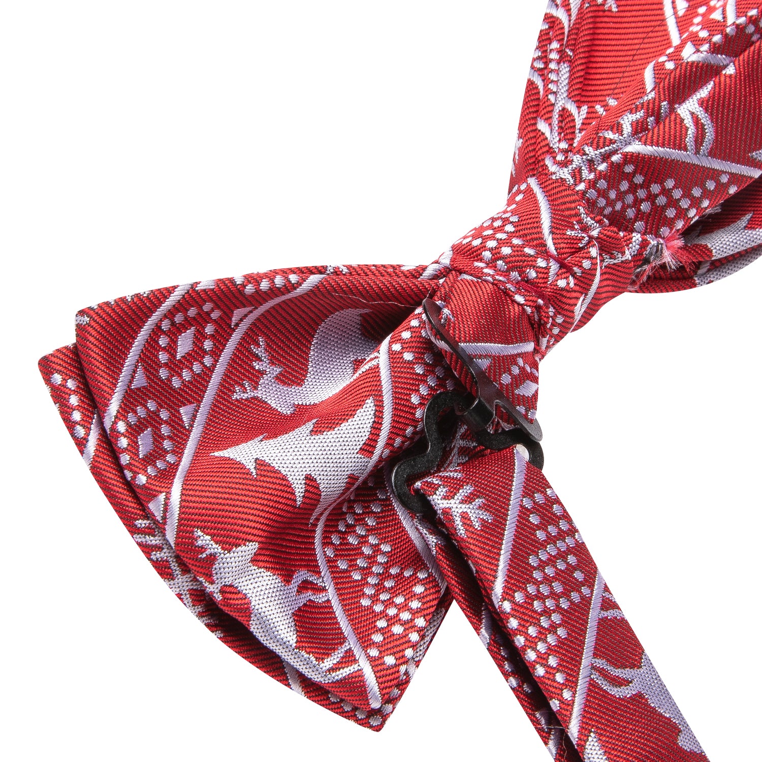 Red Christmas Deer Pre-tied Bow Tie Hanky Cufflinks Set