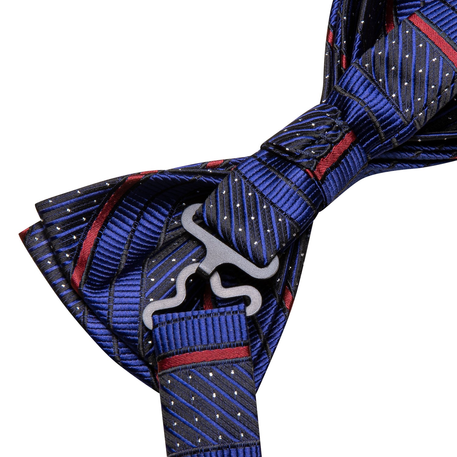 Hi-Tie Blue Red Striped Pre-tied Bow Tie Hanky Cufflinks Set