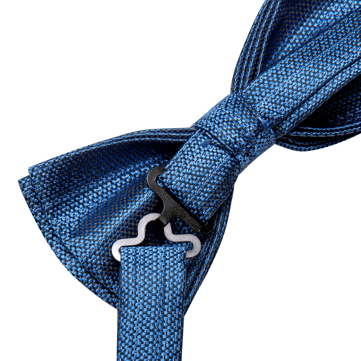 Hi-Tie Blue Weave Pre-tied Bow Tie Hanky Cufflinks Set