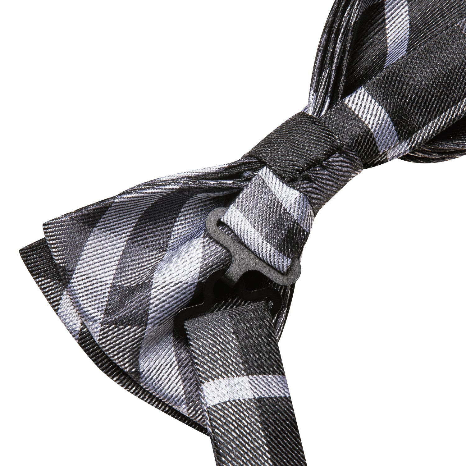 Hi-Tie White Grey Check Pre-tied Bow Tie Hanky Cufflinks Set