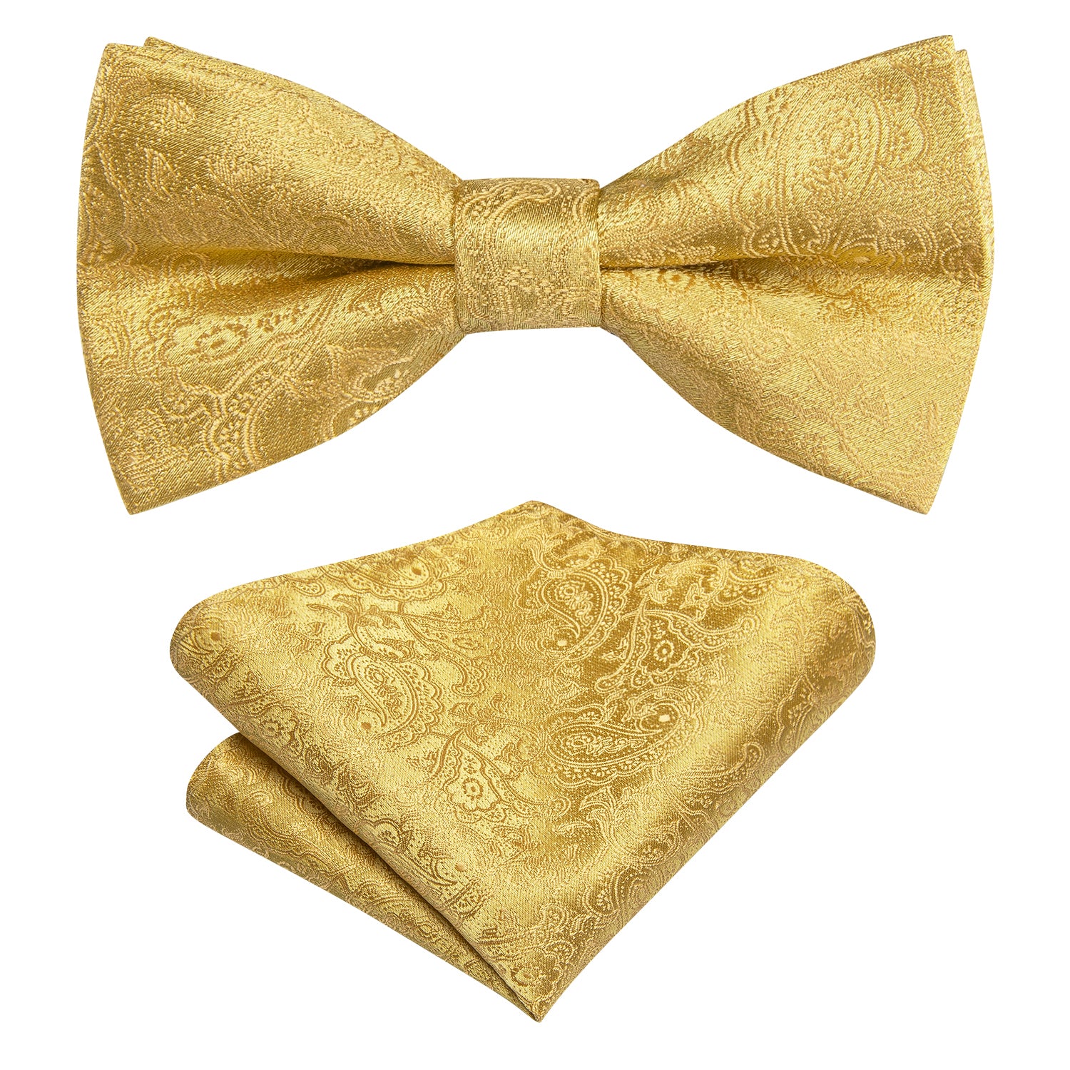 Gold Paisley Children's Kids Bow Tie Pocket Square Cufflinks Set