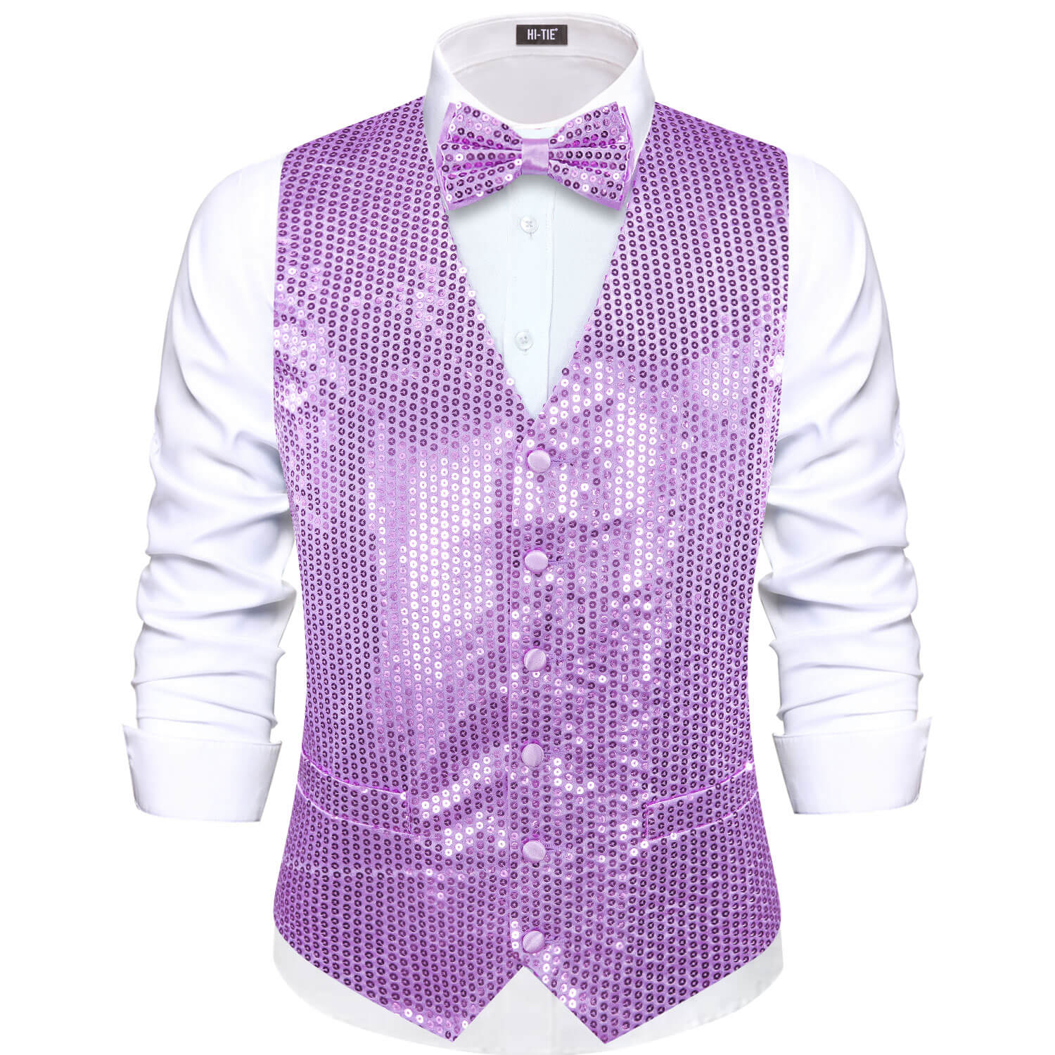  Sequin Vest Plum Purple Bowtie Waistcoat Set