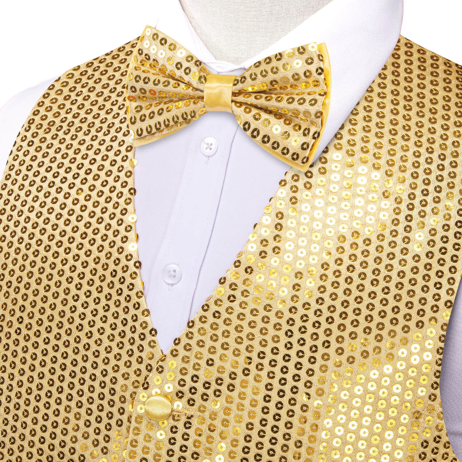 Hi-Tie Mens Sequin Vest Golden Bowtie Waistcoat Set, S Hi-Tie Mens Sequin Vest Golden Bowtie Waistcoat Set, S