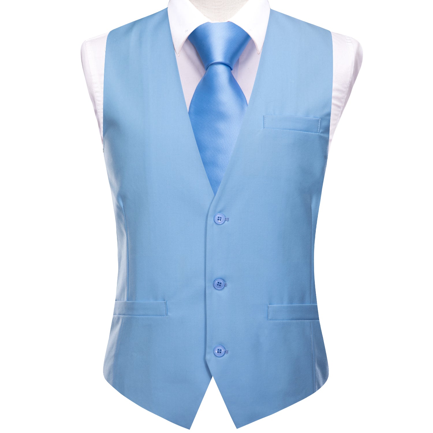 Sky Blue Solid Silk Style Men's Single Vest