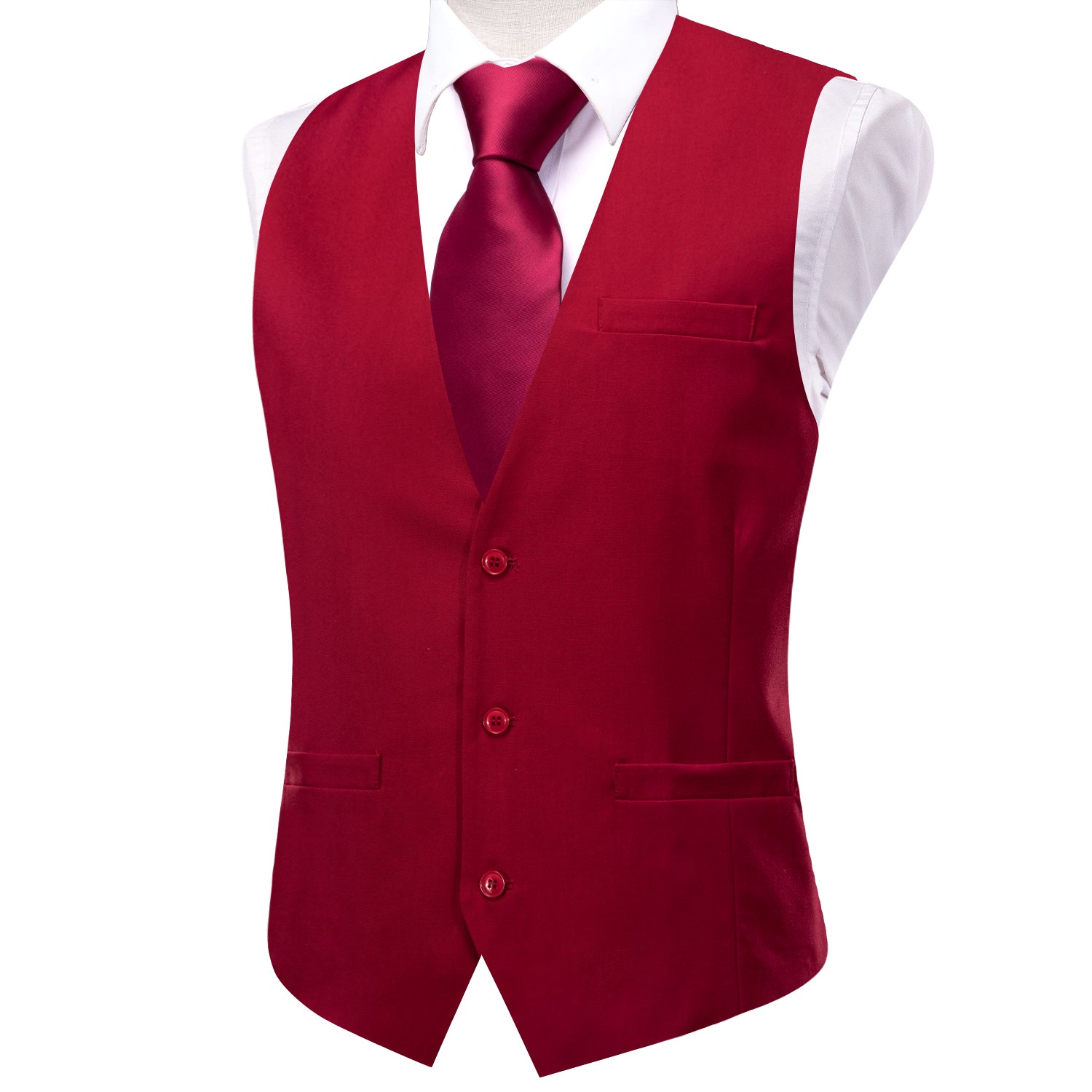Classic Red Solid Silk Style Men's Single Vest