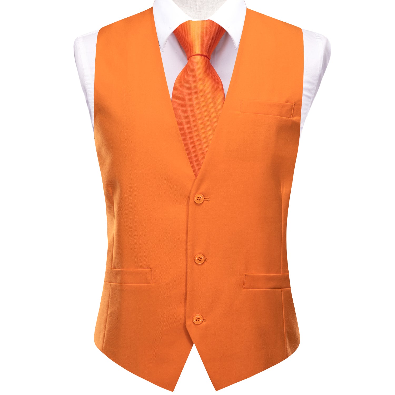 Orange Solid Silk Style Men's Single Vest