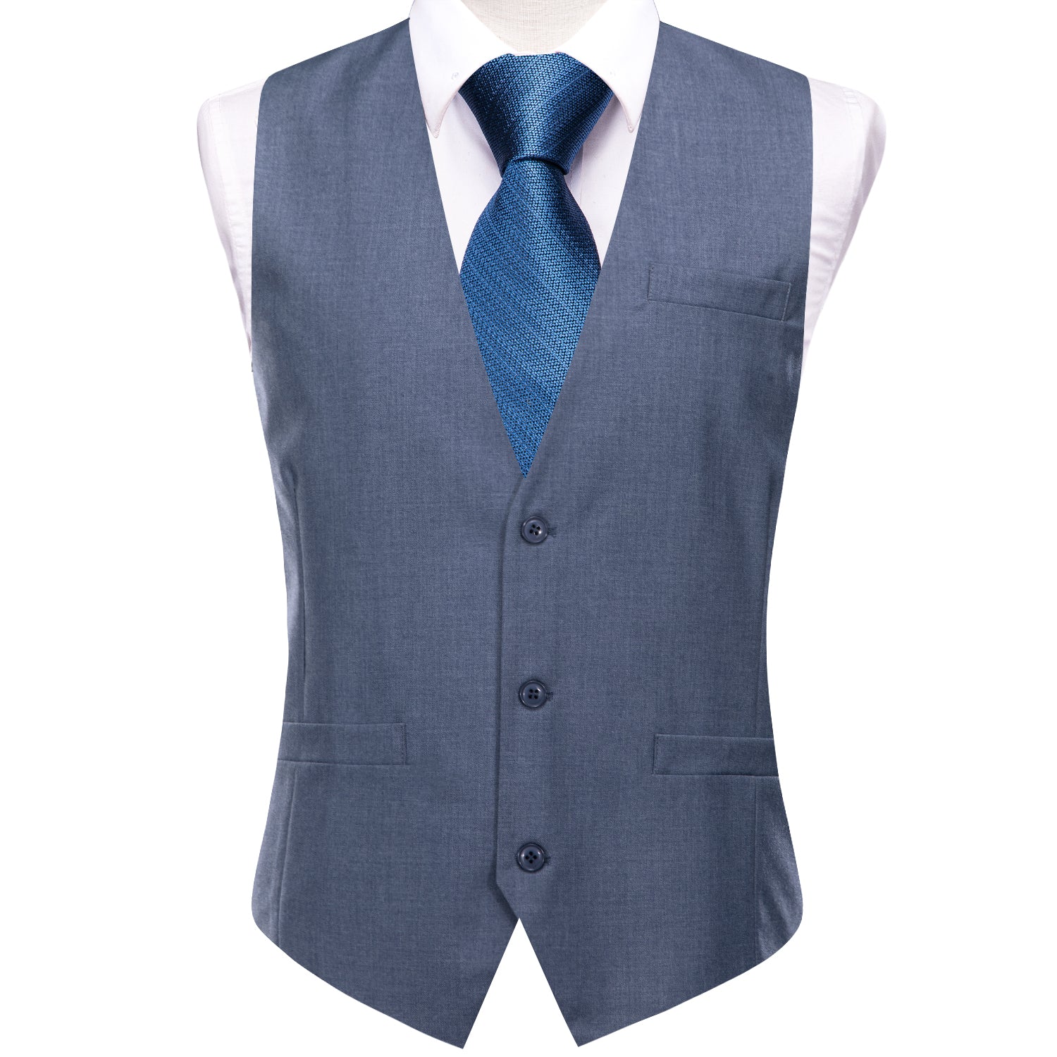 Haze Blue Solid Silk Style Men's Single Vest