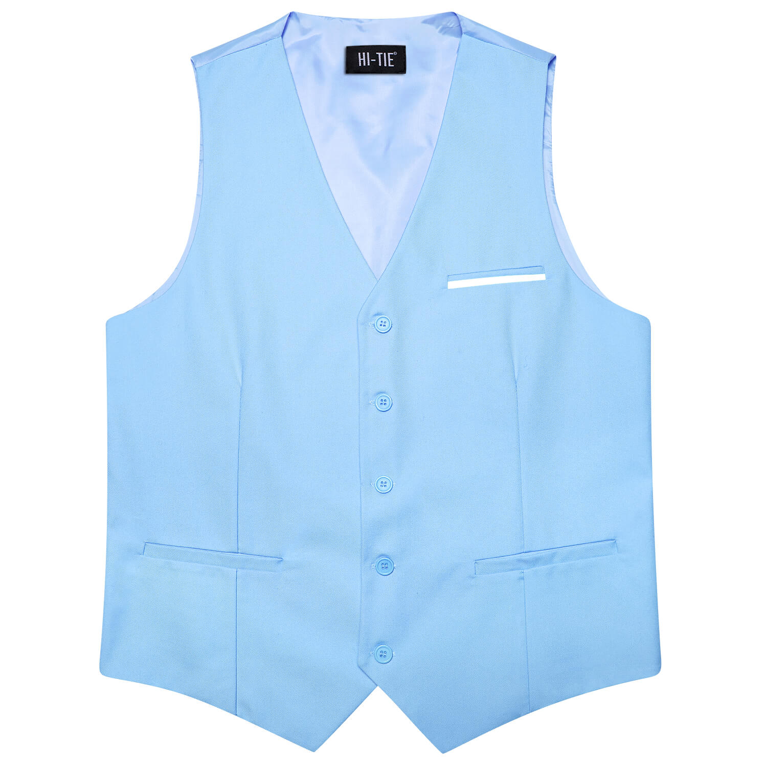 Hi-Tie Men's Vest Baby Blue Solid Silk Vest Business Suit Waistcoat