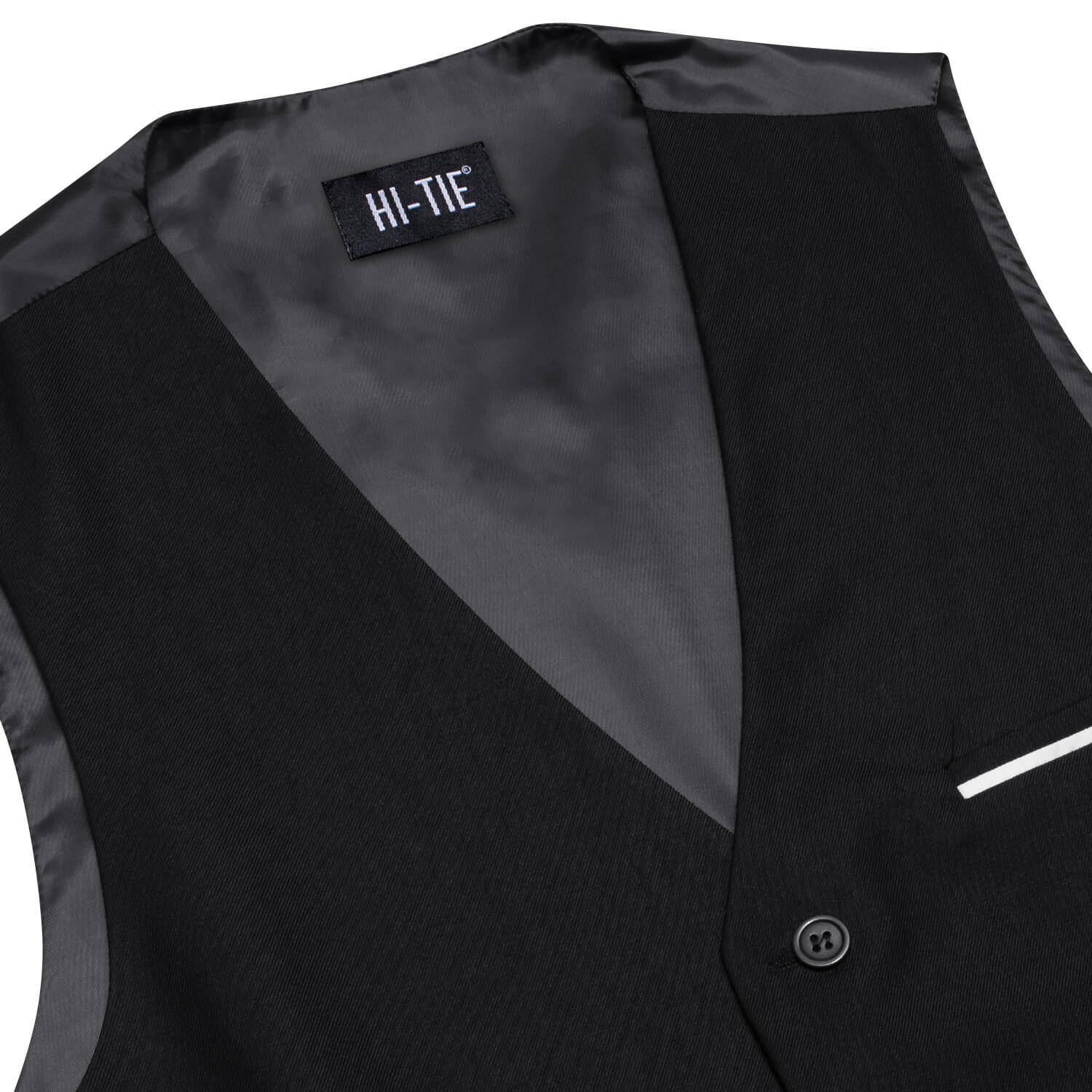 Hi-Tie Men's Work Vest Black Solid Silk Vest Classic Business Waistcoat