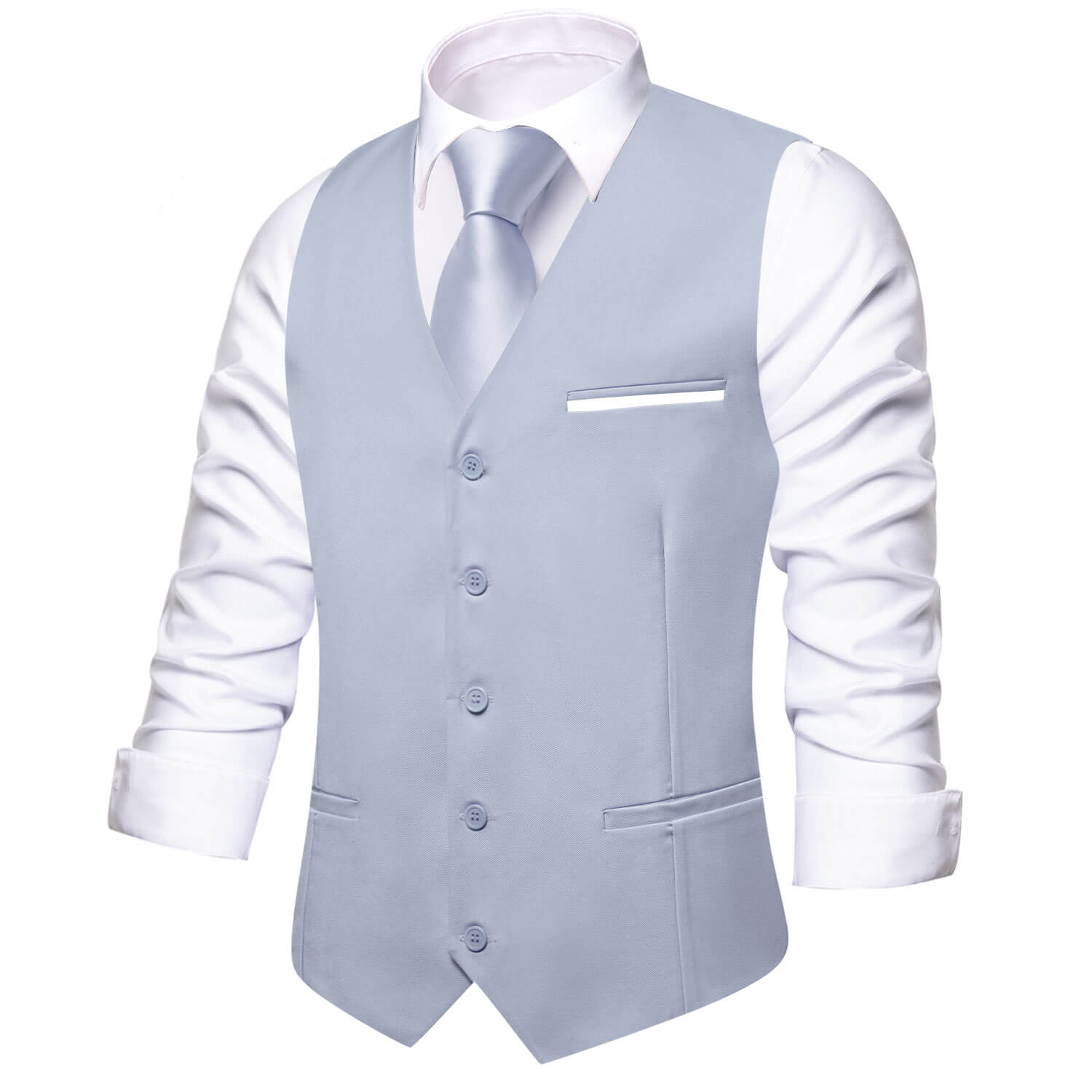 Hi-Tie Men's Work Vest Gray Blue Solid Silk Vest Business Waistcoat